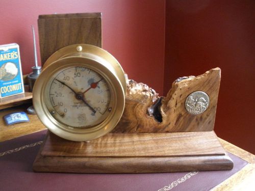 Ashcroft nautical gauge &amp; neptune medal display - mahogany wood stand for sale