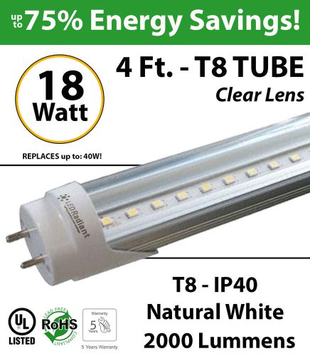 18W, 4Ft, LED Tube, 2000Lm, T8, 4500K, Clear, UL