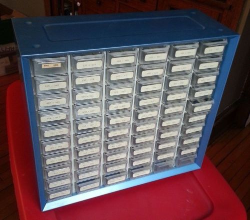 Vintage akro mils metal parts cabinet 60 drawer blue steel plastic bin drawers for sale