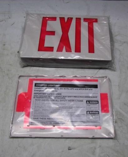 Lot of 8 cooper all-pro plastic led emergency exit sign 120/277vac apc7r for sale