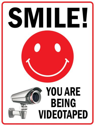 Pas347 smile videotaped surveillance crime warning security metal sign 9&#034;x12&#034; for sale