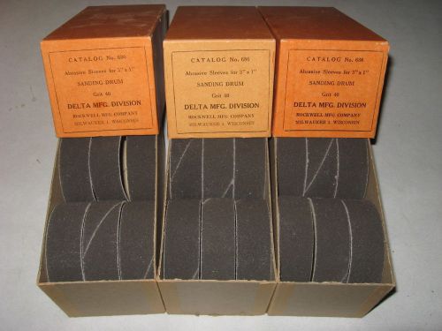 3 boxes(18 total) Vintage Delta Rockwell 40 grit 3&#034; x 1&#034; Abrasive Sleeves No.686