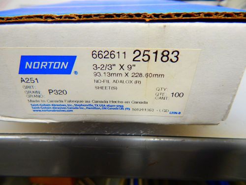 NORTON 25183 3-2/3&#034; X 9 P320 GRIT SANDPAPER 100 PIECE BOX