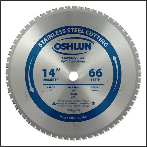 Oshlun SBFS-140066 14&#034; x 66T Saw Blade 1-Inch Arbor for Stainless Steel