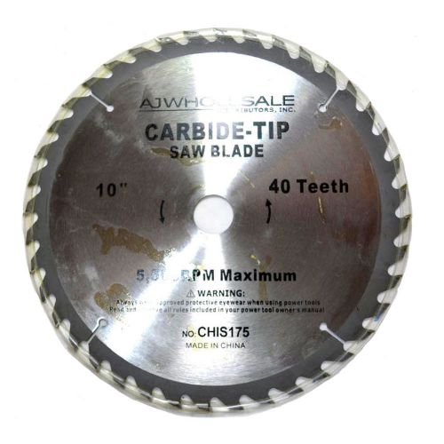 Aj (qty 20) saw blades 40 tooth 10&#034; carbide 5/8&#034;-1&#034; arbor max rpm 6,000 chis175 for sale