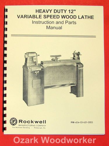 ROCKWELL 12&#034; New Style Variable Wood Lathe Manual 0591