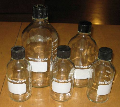 Glassware lab glass: Screw-Top Wheaton Reagent Bottle lot x5