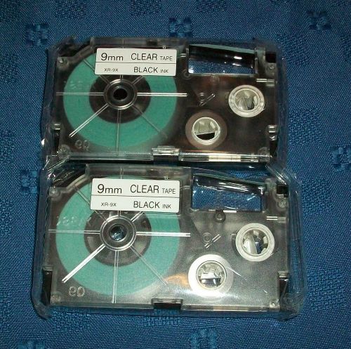 Lot 2 casio ez-label xr-9x tape cartridge 9mm clear tape black ink free shipping for sale