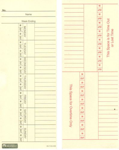400 STANDARD ACROPRINT TIME CARDS #09-1145 FOR ALL FRONT LOADING TIME CLOCKS