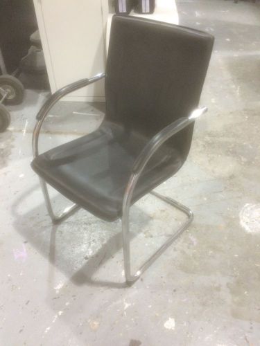 Set Of 12 Chrome And Leather Look Office Chairs