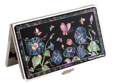 Mother of Pearl Business Card &amp; Credit Card Holder with Morning Glory