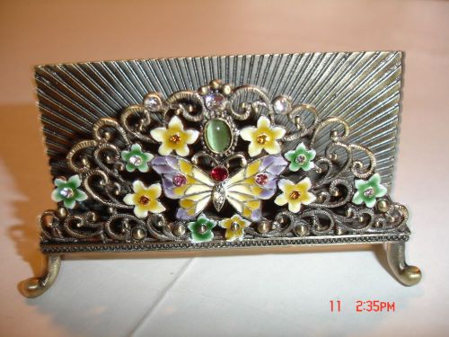 RHINESTONE DETAILED BUSINESS CARD HOLDER, BUTTERFLY &amp; FLORAL