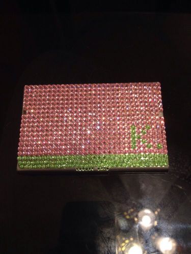 Bedazzled Rhinestone Business Card Case With Letter K.