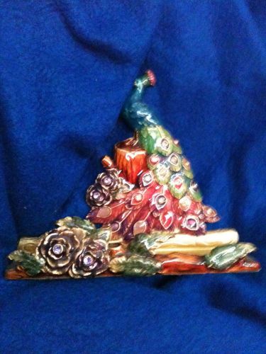 Peacock Business Card Holder Enameled Beautiful Display Desk Calling Cards