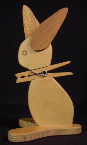 Vintage Wooden Rabbit Memo Holder JAG 1991 Desk Accent for Easter