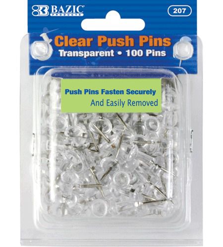 BAZIC Clear Transparent Push Pins (100/Pack), Case of 24