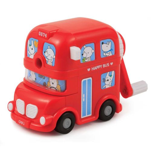 Kids Top Quality Novelty Cute Red Bus Model Cyclinder Safe Hand Pencil Sharpener