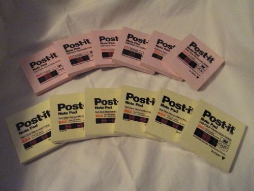 (12) 3M Post-it Note 3x3 Yellow &amp; pink 654
