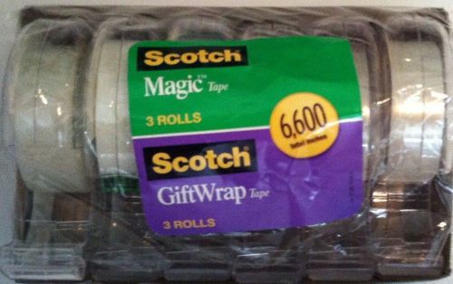 Scotch 3 Gift Wrap Tape &amp; 3 Magic Tape. Total of 6 Rolls 5,100&#034;