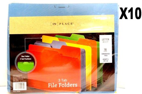 X10 FILE FOLDERS 8.5&#034; X 11&#034; LETTER SIZE 3 TAB POSITIONS 18PC 18 COUNT 5 COLORS