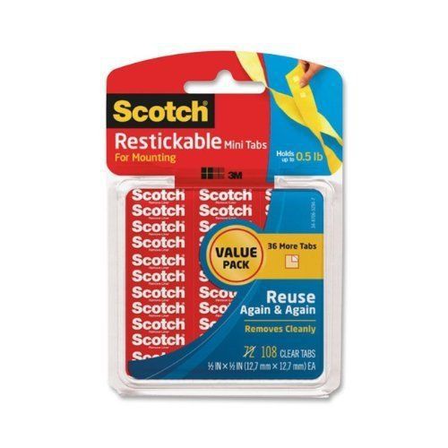 Scotch Restickable Tab - 0.50&#034; Width X 0.50&#034; Length - Removable, (r103vpc)