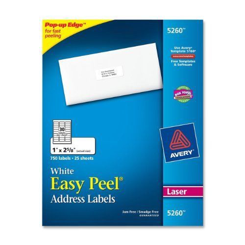 Avery easy peel address labels - 1&#034; width x 2.62&#034; length - 750 / pack - (5260) for sale