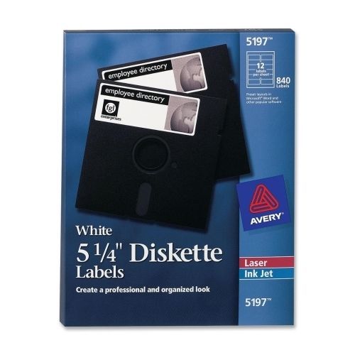 AVERY 5197 Permanent Laser/Inkjet Labels 5-1/4in Disk 840/Box White