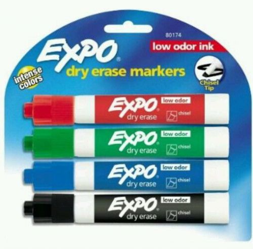 Expo Low Odor Chisel Tip Dry Erase Markers, 4 Colored Markers