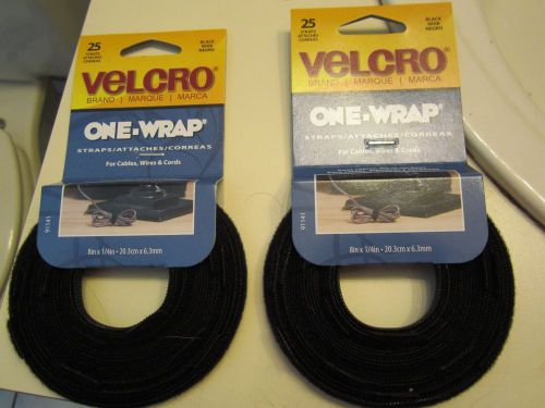 (2) velcro 25 one-wrap  straps, 8&#034; x 1/4&#034; black (50 straps in all) for sale