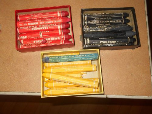 LOT OF 3 BOXES OF VINTAGE STANDARD LUMBER CRAYONS YELLOW BLACK AND RED