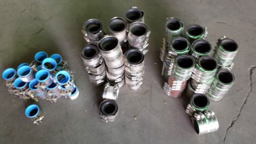 2&#034;, 1 1/2&#034; pipe coupling  (lot of 85) plastic, steel, cast iron, copper for sale
