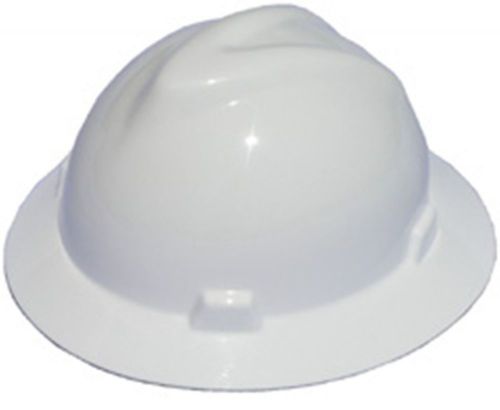 Msa white v-gard (slotted) full brim safety hard hat slide suspnew! fast ship! for sale