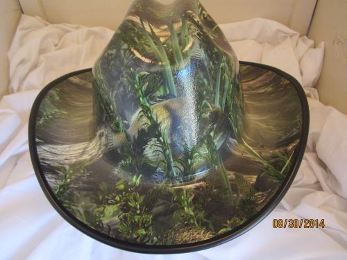 New custom hydrographic western outlaw cowboy style hard hat w/ratchet fish camo for sale