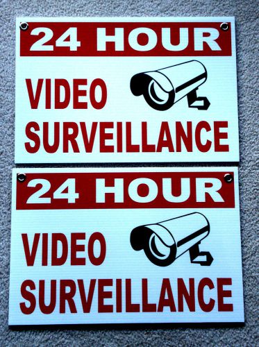 (2) 24 hour video surveillance coroplast signs 12x18 w/grommets new white for sale