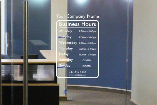 Custom Business Hours Store window vinyl decal