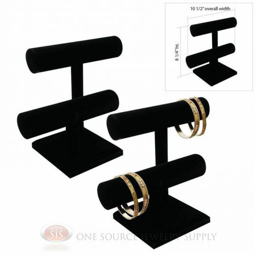 (2) black velvet 8 1/4&#034; bracelet display 2 tier t-bar round jewelry for sale
