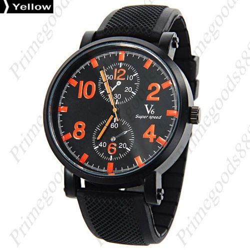 V6 Quartz Sub Dial Super Speed Black Face  Men&#039;s Wristwatch Free Shipping Orange