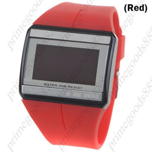 Unisex 30M Waterproof Touch Screen Digital Backlight Wrist Date Red WristWatch