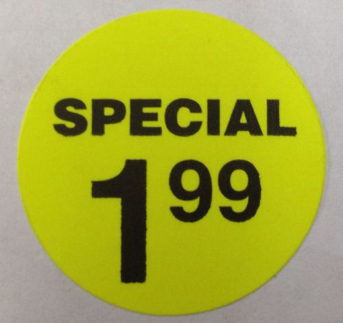 &#034;Special 1.99&#034; Price Stickers Labels, 1&#034; Circle, Yellow Fluorescent