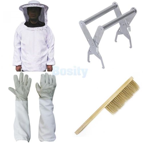 Beekeeping Veil Suit Smock + Hive Frame Holder + Gloves + Bee Brush Tool Equip
