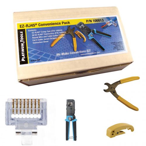 Platinum tools 100012 ez-rj45 termination kit (crimp, cut, strip tools) 50 cat 5 for sale