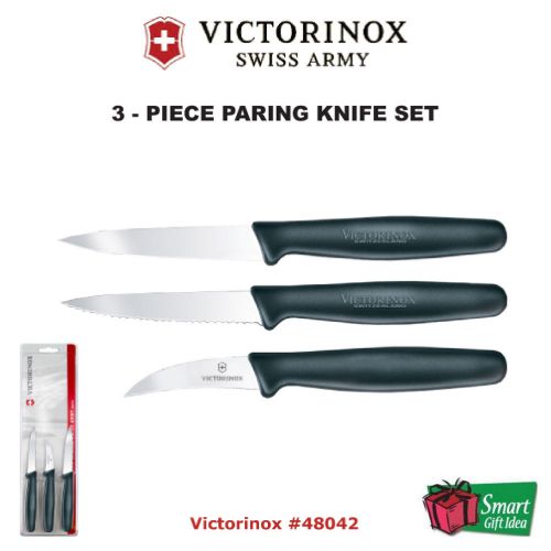 Victorinox swissarmy 3-piece paring knife set, black handles #48042 for sale