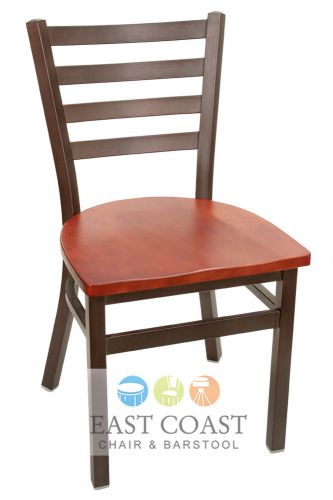 New Gladiator Rust Powder Coat Ladder Back Metal Chair with Mahogany Wood Seat