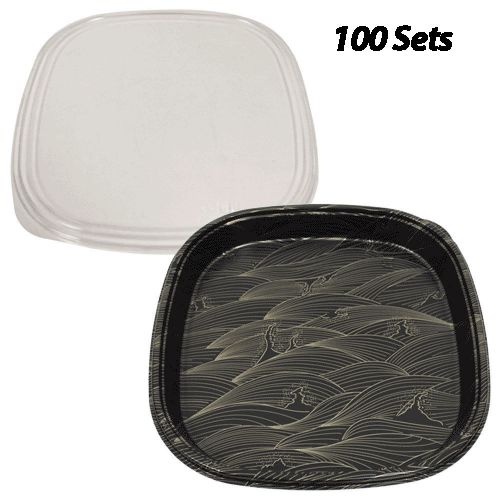 Party Trays Medium 12.6x12.6x1.8 (100 Sets) Plastic Sushi Box/Takeout/To Go