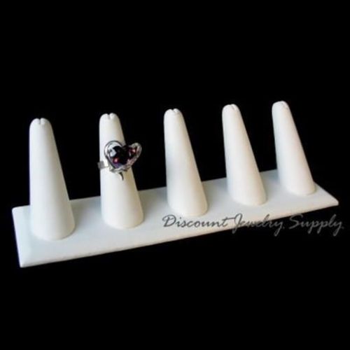 White Leatherette 5 Digit Finger Ring Display Stand