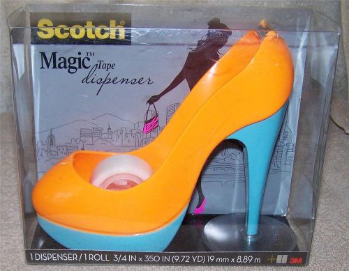 Scotch Magic Tape Dispenser Orange/Blue High Heel New