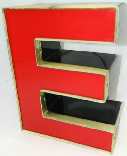 12.5&#034; Large Wall Sign Neon Light Up Black Red Plastic Metal Name Block Letter E