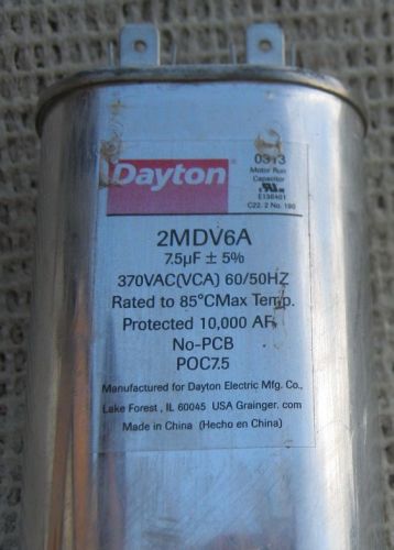 Dayton 7.5uf, 370v oval motor run capacitor for sale