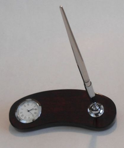 Rosewood Desktop Pen Holder Set with Clock