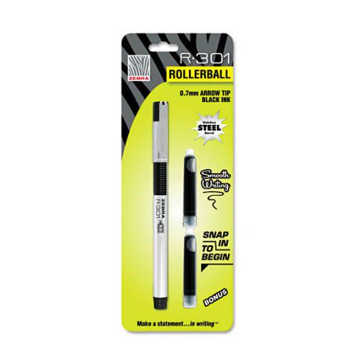 Zebra Pen Corporation R-301 Roller Ball Pen, Medium, 0.70 mm Black Set of 2